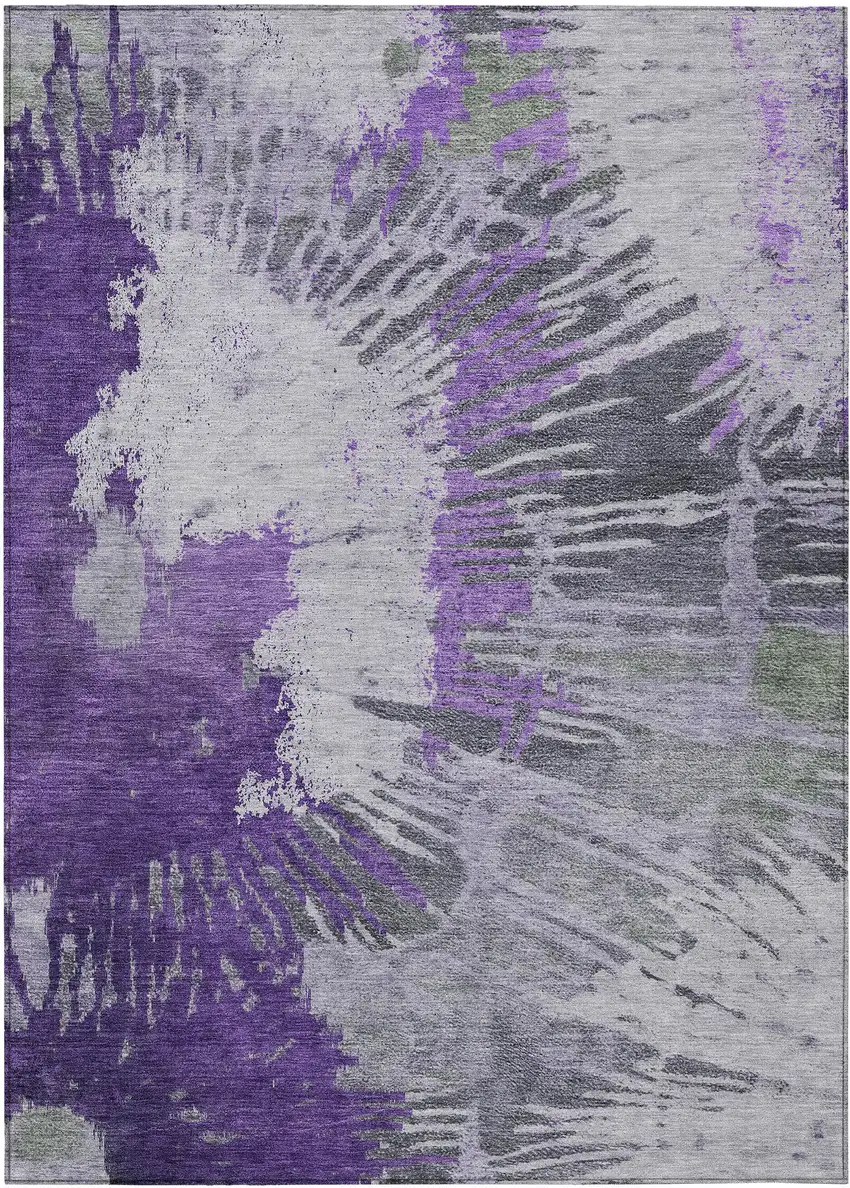 Purple Lilac And Eggplant Abstract Washable Indoor Outdoor Area Rug Photo 2