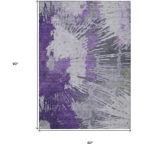 Purple Lilac And Eggplant Abstract Washable Indoor Outdoor Area Rug Photo 3