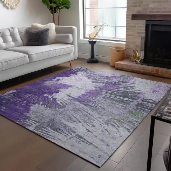 Purple Lilac And Eggplant Abstract Washable Indoor Outdoor Area Rug Photo 9