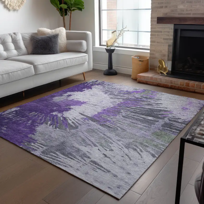 Purple Lilac And Eggplant Abstract Washable Indoor Outdoor Area Rug Photo 9