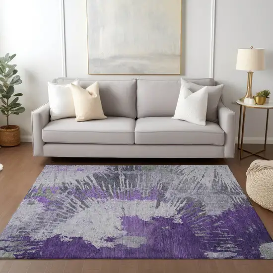 Purple Lilac And Eggplant Abstract Washable Indoor Outdoor Area Rug Photo 9