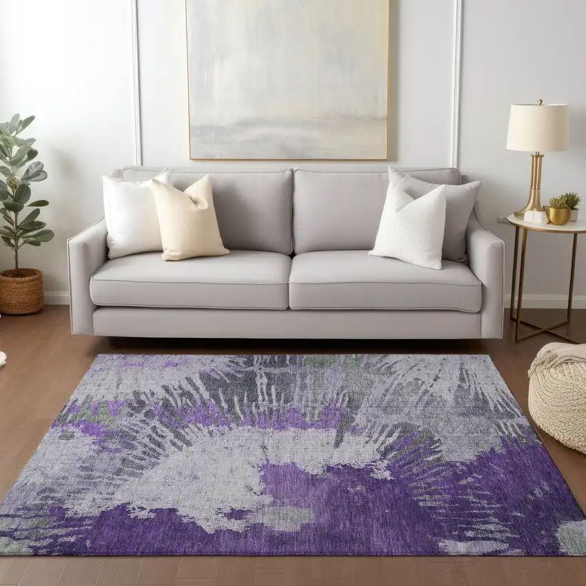 Purple Lilac And Eggplant Abstract Washable Indoor Outdoor Area Rug Photo 9