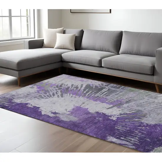 Purple Lilac And Eggplant Abstract Washable Indoor Outdoor Area Rug Photo 7