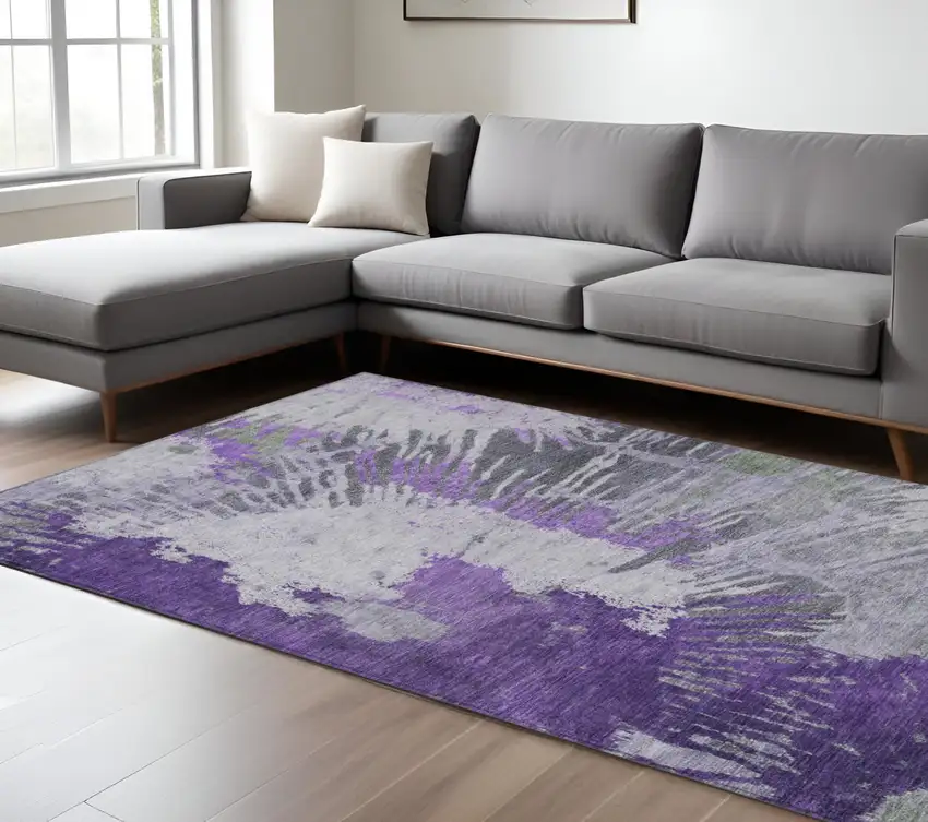 Purple Lilac And Eggplant Abstract Washable Indoor Outdoor Area Rug Photo 7