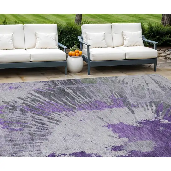 Purple Lilac And Eggplant Abstract Washable Indoor Outdoor Area Rug Photo 1