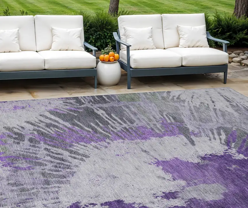 Purple Lilac And Eggplant Abstract Washable Indoor Outdoor Area Rug Photo 1