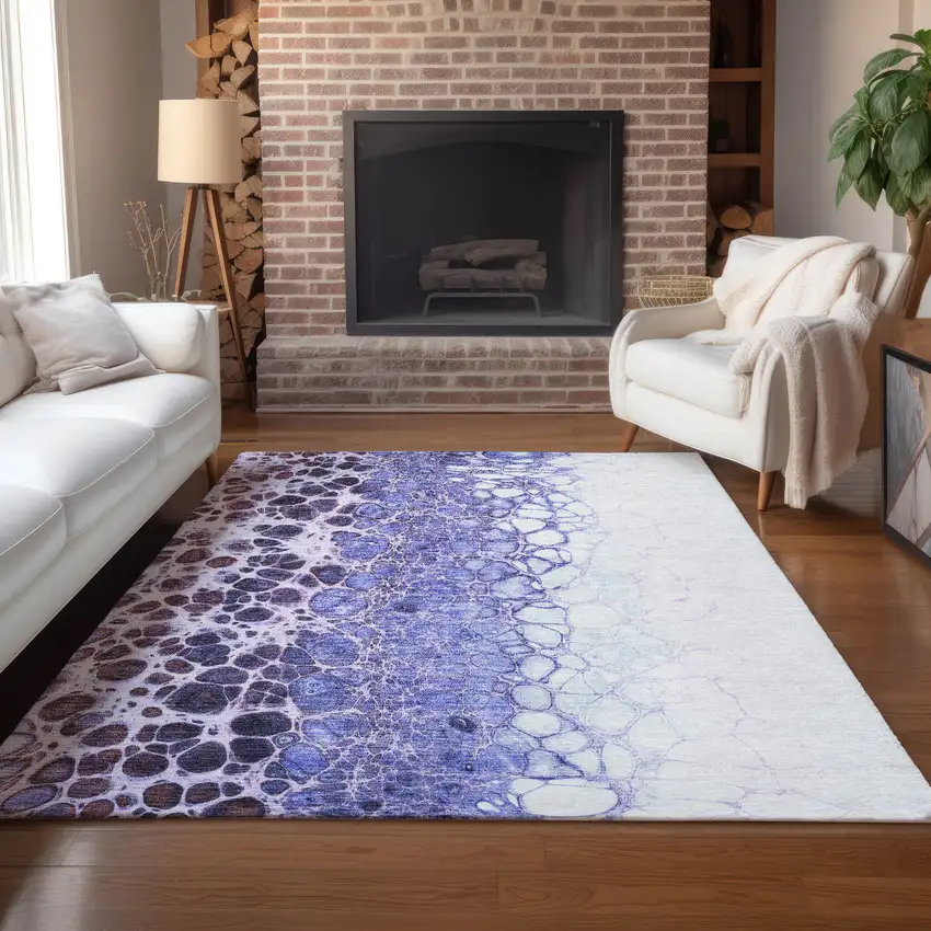 Purple Lilac And Eggplant Abstract Washable Indoor Outdoor Area Rug Photo 9