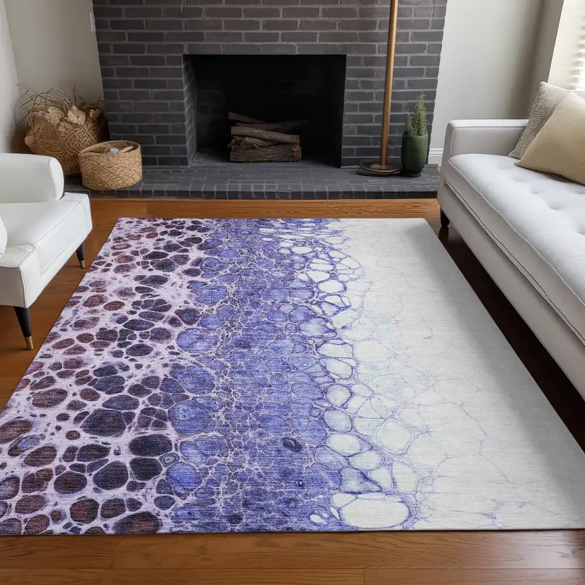Purple Lilac And Eggplant Abstract Washable Indoor Outdoor Area Rug Photo 8