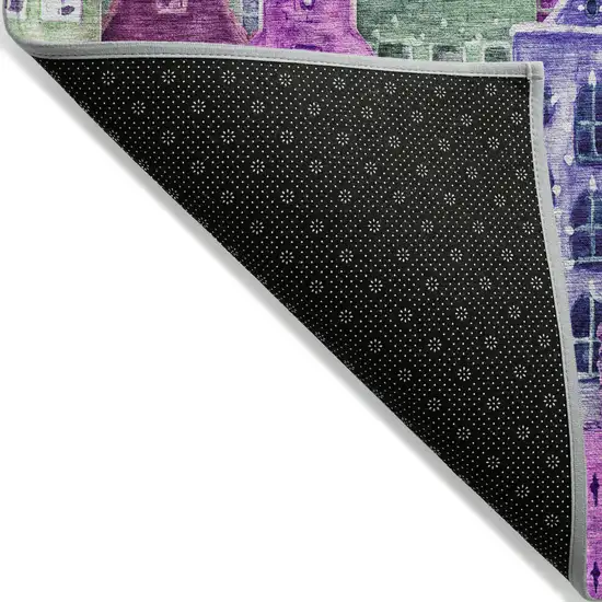 Purple Lilac And Green Village Houses Washable Indoor Outdoor Area Rug Photo 5
