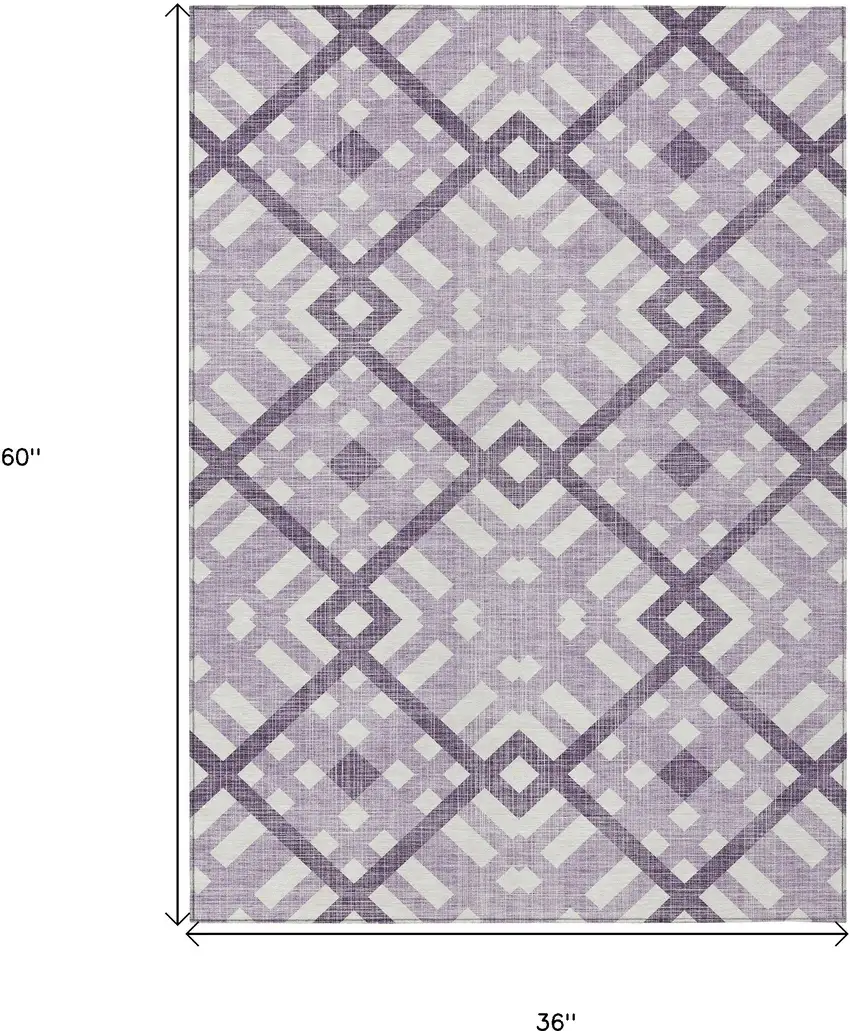 Purple Lilac And Ivory Geometric Washable Indoor Outdoor Area Rug Photo 3