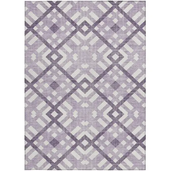 Purple Lilac And Ivory Geometric Washable Indoor Outdoor Area Rug Photo 5