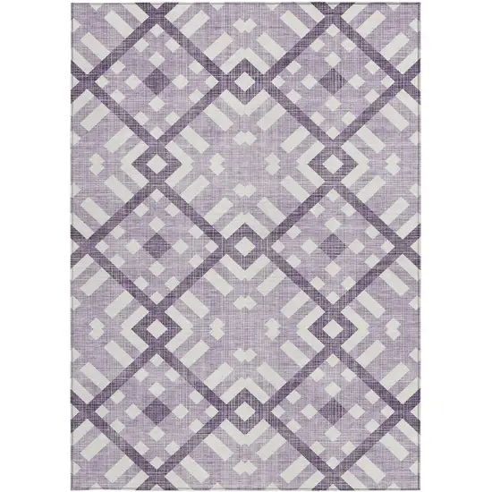 Purple Lilac And Ivory Geometric Washable Indoor Outdoor Area Rug Photo 5