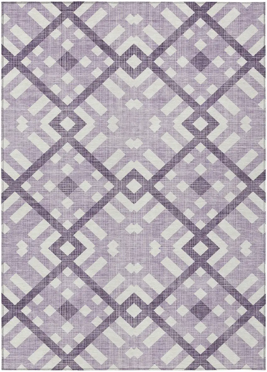 Purple Lilac And Ivory Geometric Washable Indoor Outdoor Area Rug Photo 2