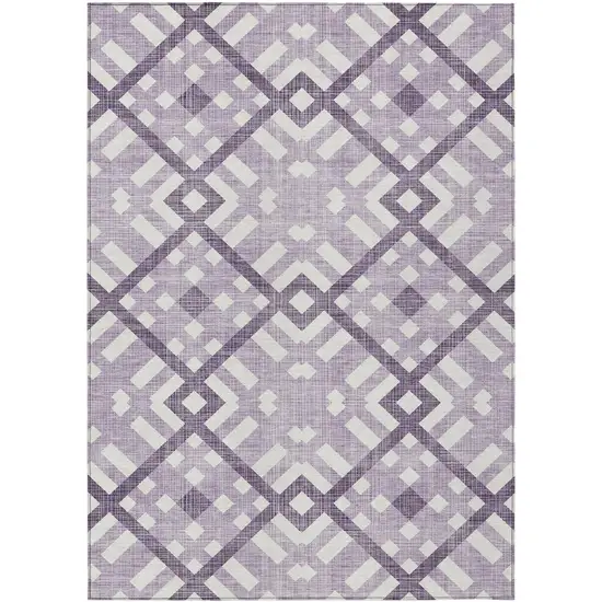 Purple Lilac And Ivory Geometric Washable Indoor Outdoor Area Rug Photo 2