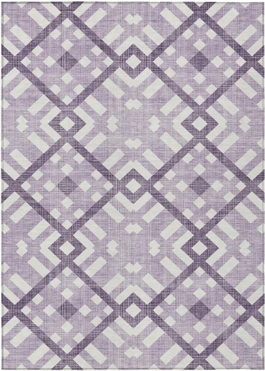 Purple Lilac And Ivory Geometric Washable Indoor Outdoor Area Rug Photo 2