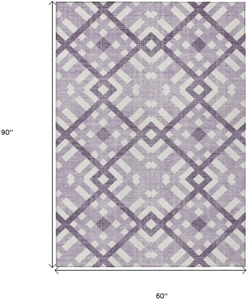 Purple Lilac And Ivory Geometric Washable Indoor Outdoor Area Rug Photo 3