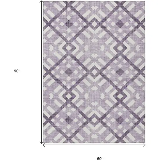 Purple Lilac And Ivory Geometric Washable Indoor Outdoor Area Rug Photo 3
