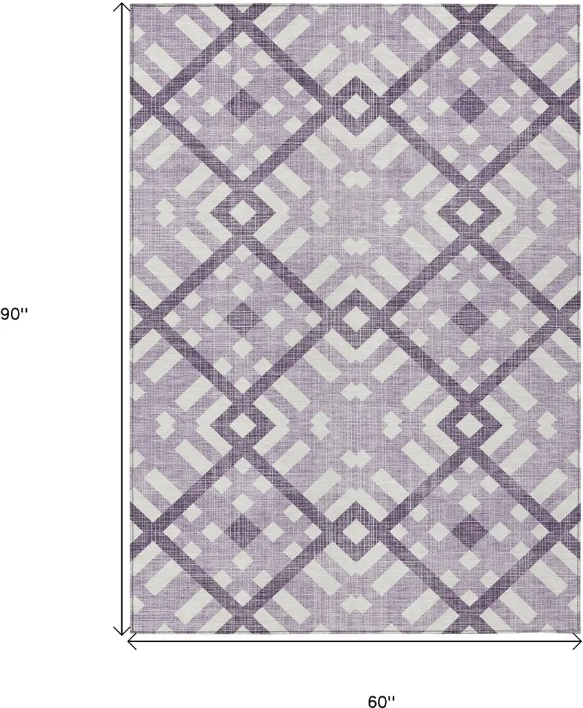 Purple Lilac And Ivory Geometric Washable Indoor Outdoor Area Rug Photo 3