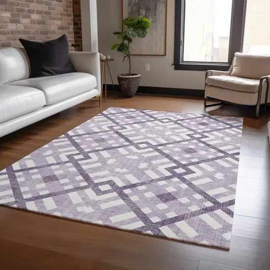 Purple Lilac And Ivory Geometric Washable Indoor Outdoor Area Rug Photo 7