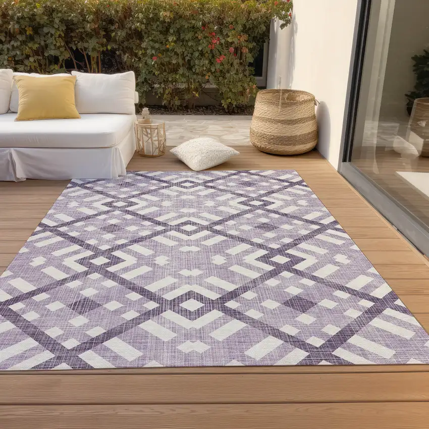 Purple Lilac And Ivory Geometric Washable Indoor Outdoor Area Rug Photo 6