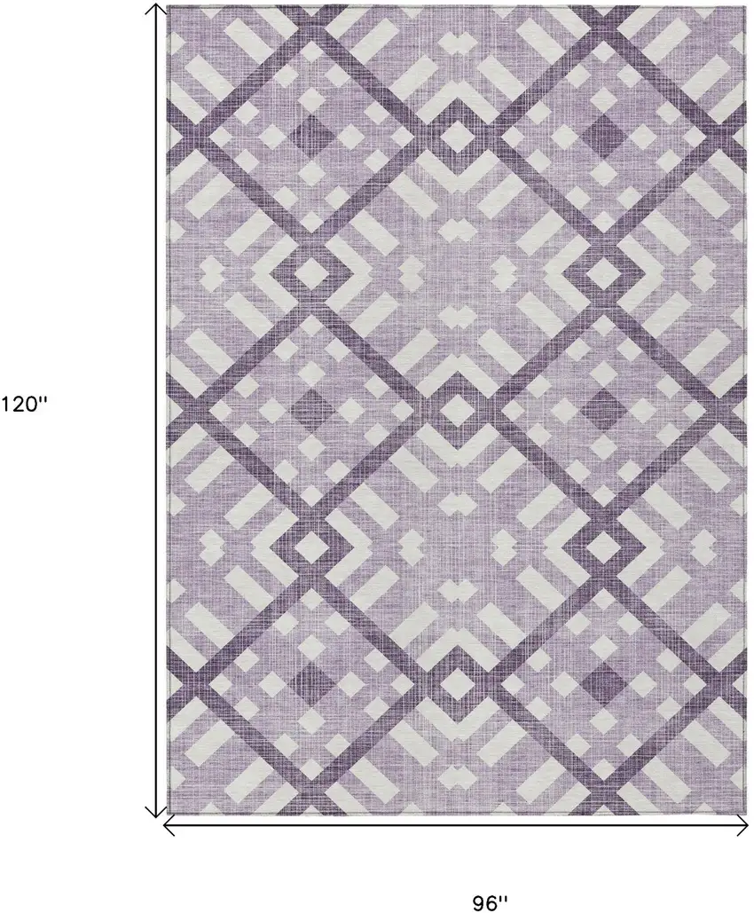 Purple Lilac And Ivory Geometric Washable Indoor Outdoor Area Rug Photo 3