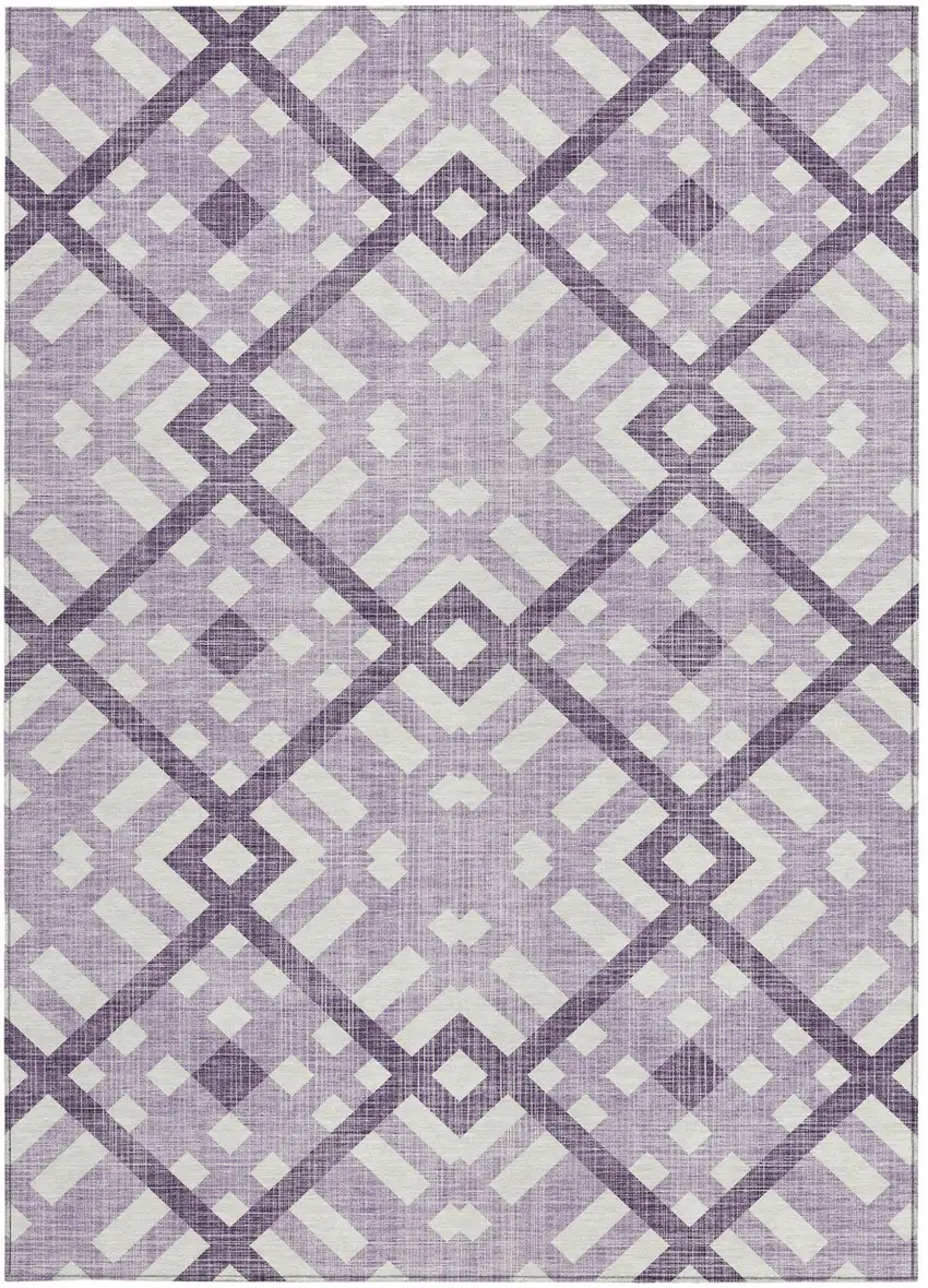 Purple Lilac And Ivory Geometric Washable Indoor Outdoor Area Rug Photo 5