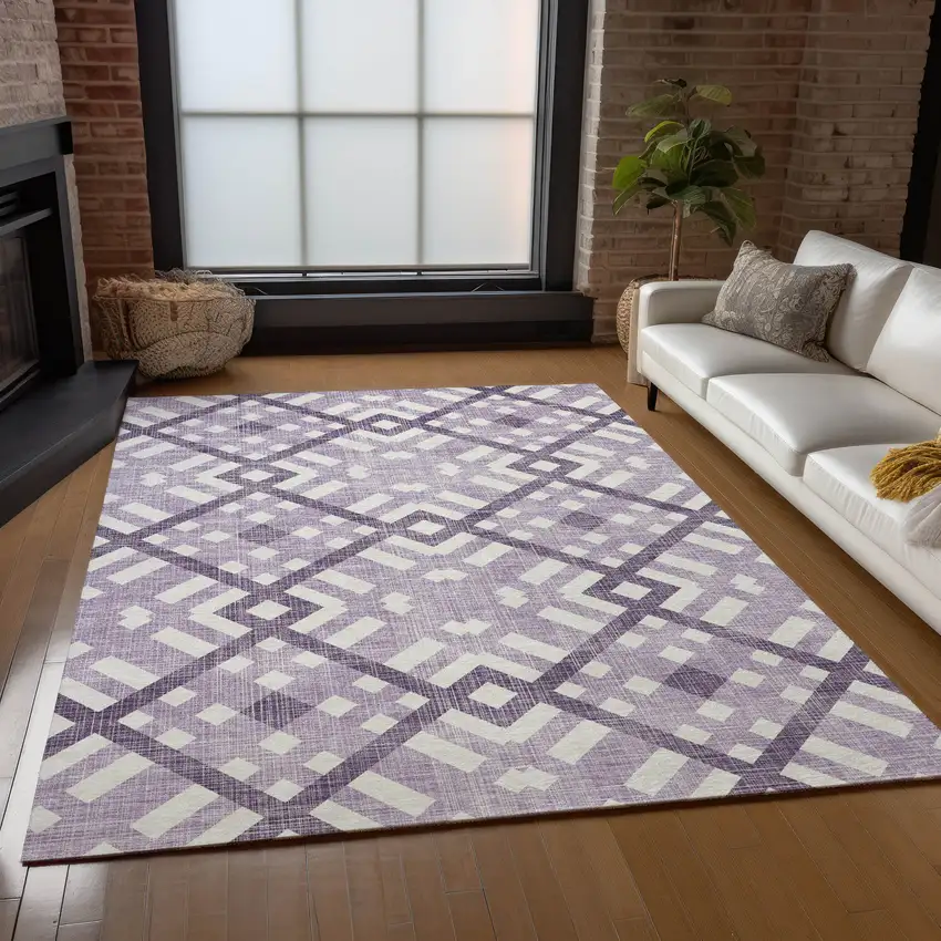 Purple Lilac And Ivory Geometric Washable Indoor Outdoor Area Rug Photo 8