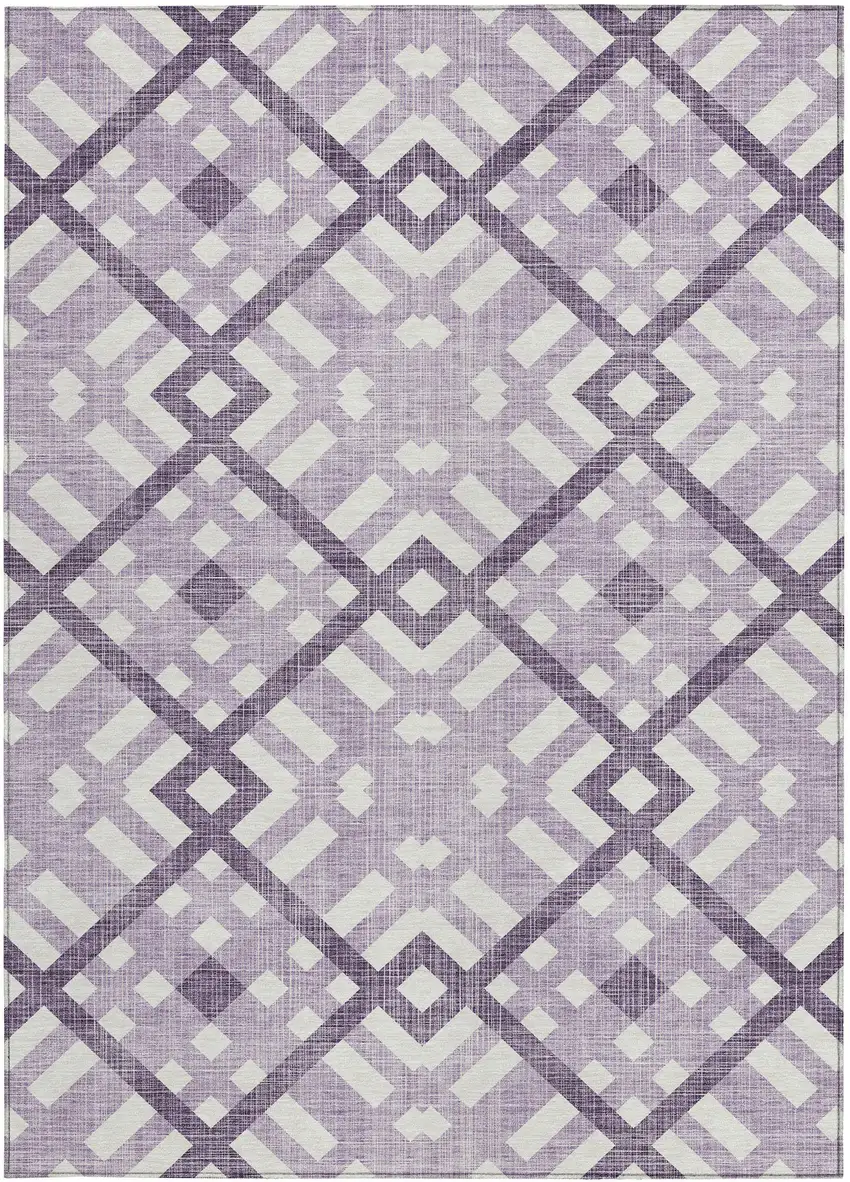 Purple Lilac And Ivory Geometric Washable Indoor Outdoor Area Rug Photo 5