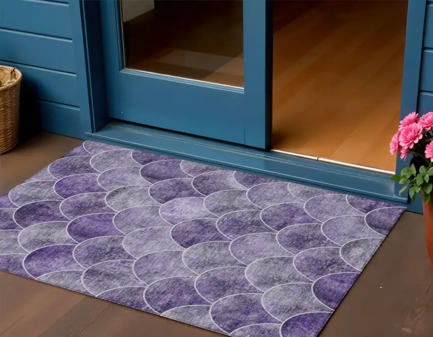 Purple Lilac And Lavender Abstract Washable Indoor Outdoor Area Rug Photo 1
