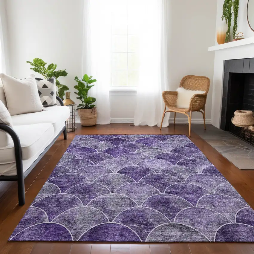 Purple Lilac And Lavender Abstract Washable Indoor Outdoor Area Rug Photo 9