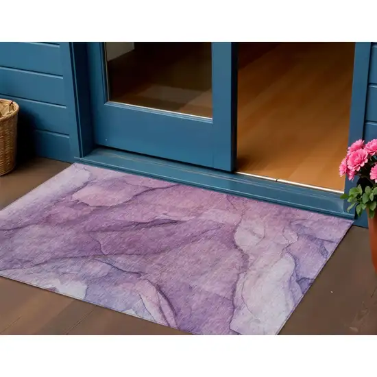 Purple Lilac And Lavender Abstract Washable Indoor Outdoor Area Rug Photo 1