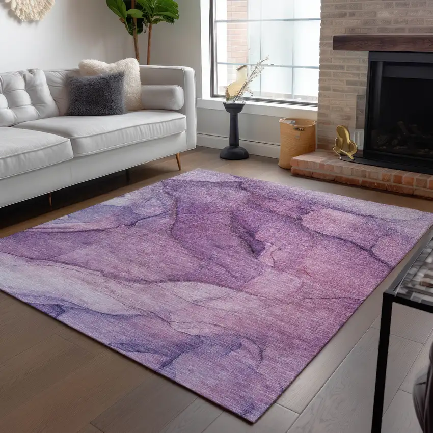 Purple Lilac And Lavender Abstract Washable Indoor Outdoor Area Rug Photo 8