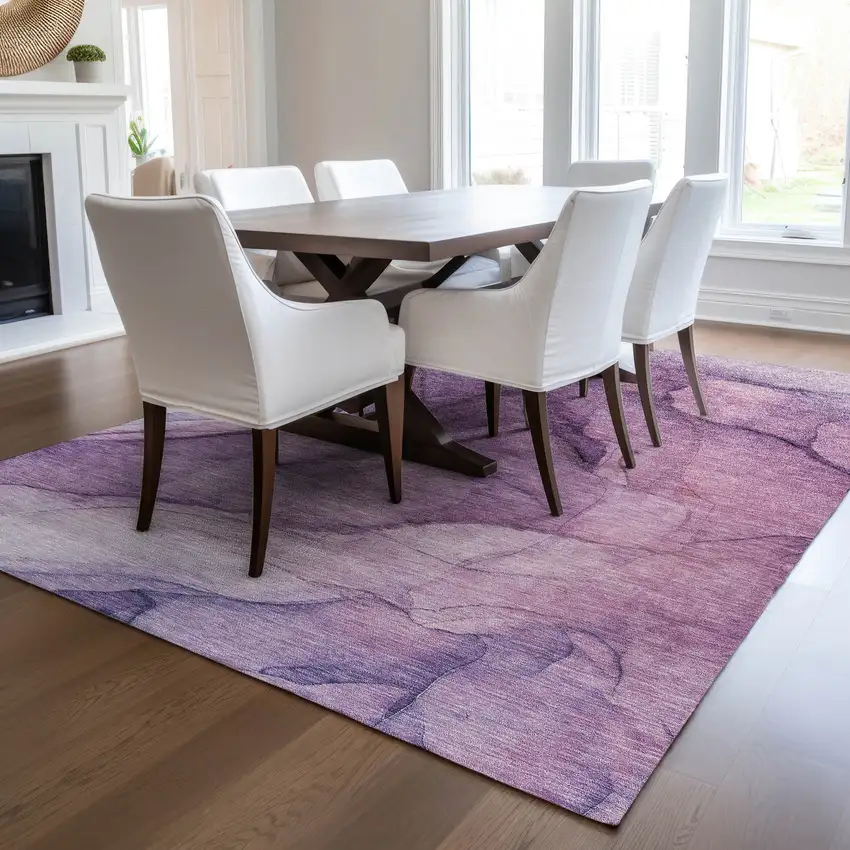 Purple Lilac And Lavender Abstract Washable Indoor Outdoor Area Rug Photo 7
