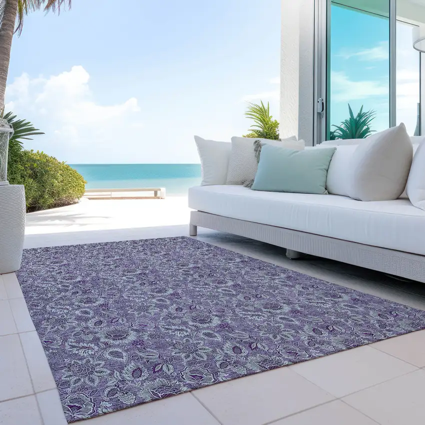 Purple Lilac And Lavender Floral Washable Indoor Outdoor Area Rug Photo 9