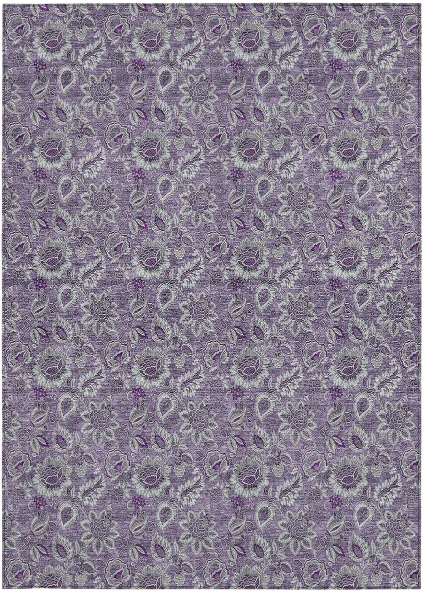 Purple Lilac And Lavender Floral Washable Indoor Outdoor Area Rug Photo 6