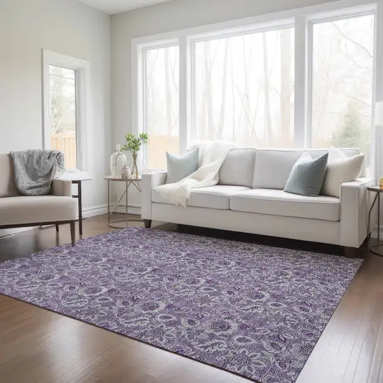 Purple Lilac And Lavender Floral Washable Indoor Outdoor Area Rug Photo 9