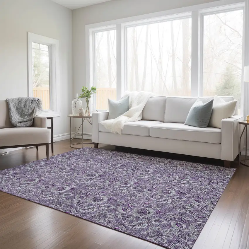 Purple Lilac And Lavender Floral Washable Indoor Outdoor Area Rug Photo 9