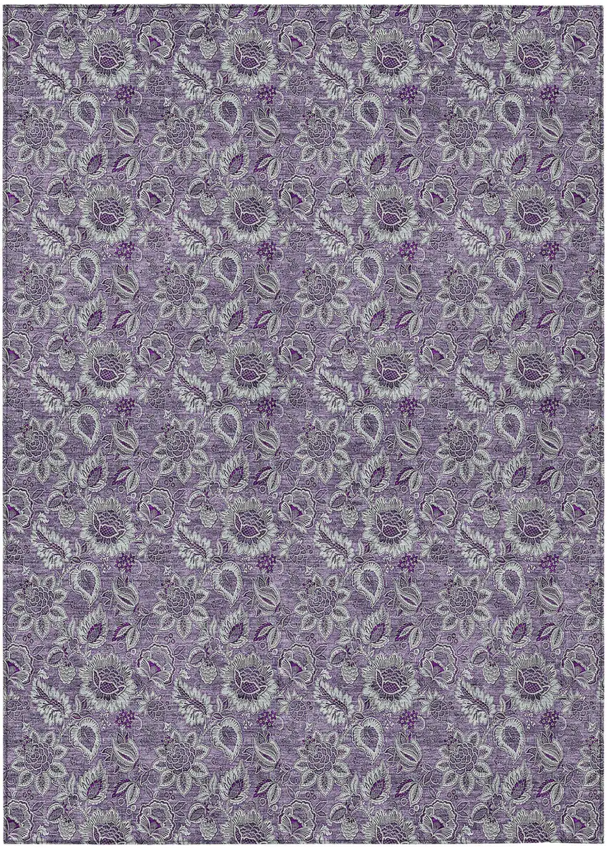 Purple Lilac And Lavender Floral Washable Indoor Outdoor Area Rug Photo 2