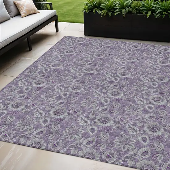 Purple Lilac And Lavender Floral Washable Indoor Outdoor Area Rug Photo 1