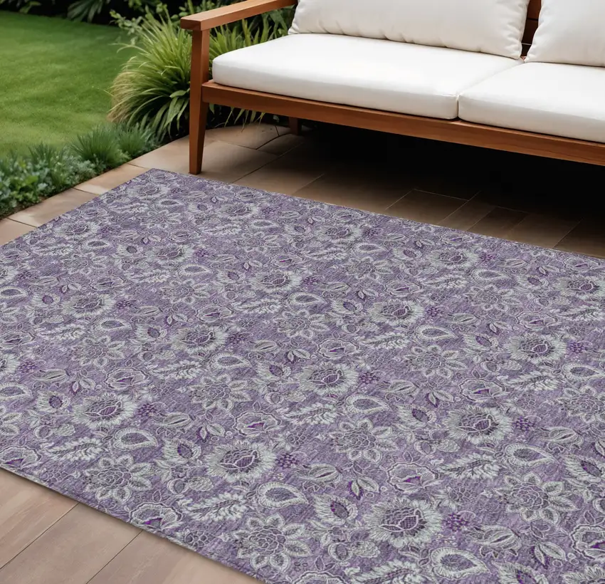 Purple Lilac And Lavender Floral Washable Indoor Outdoor Area Rug Photo 1