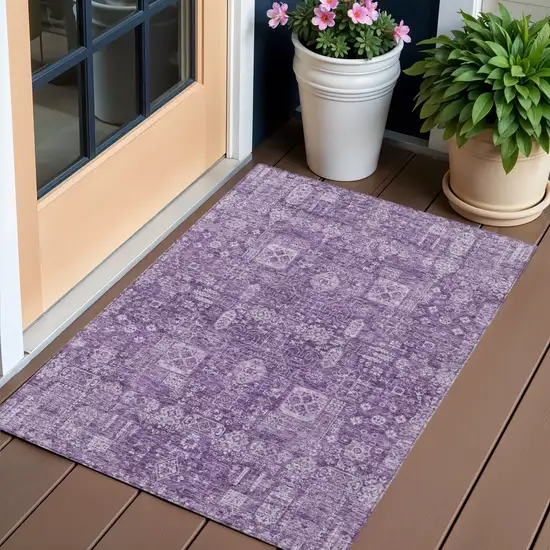 Purple Lilac And Lavender Oriental Washable Indoor Outdoor Area Rug Photo 1