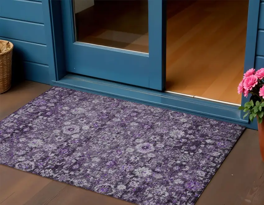 Purple Lilac And Lavender Oriental Washable Indoor Outdoor Area Rug Photo 1
