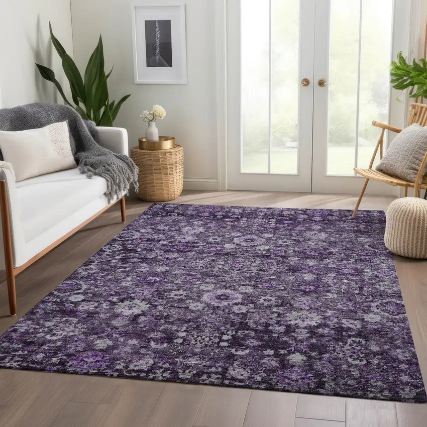 Purple Lilac And Lavender Oriental Washable Indoor Outdoor Area Rug Photo 9