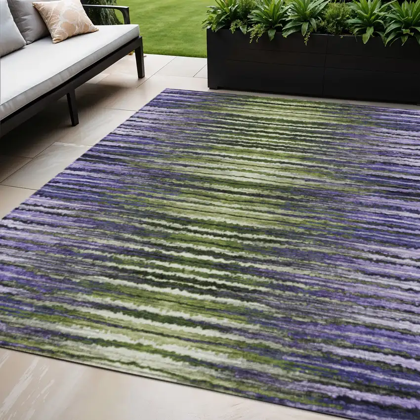 Purple Lilac And Lavender Striped Washable Indoor Outdoor Area Rug Photo 1