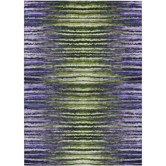 Purple Lilac And Lavender Striped Washable Indoor Outdoor Area Rug Photo 2