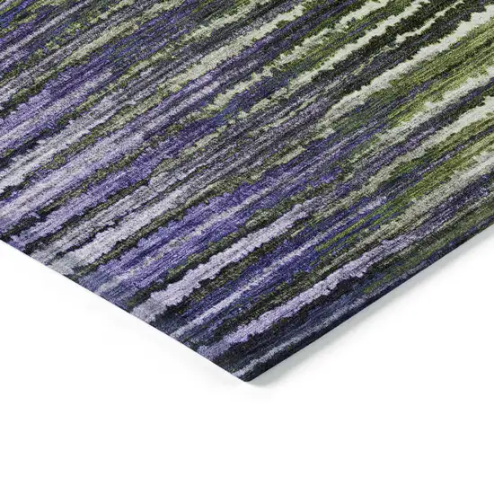 Purple Lilac And Lavender Striped Washable Indoor Outdoor Area Rug Photo 5