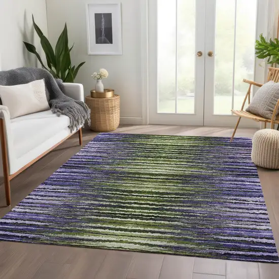 Purple Lilac And Lavender Striped Washable Indoor Outdoor Area Rug Photo 9