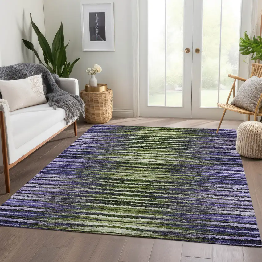 Purple Lilac And Lavender Striped Washable Indoor Outdoor Area Rug Photo 9