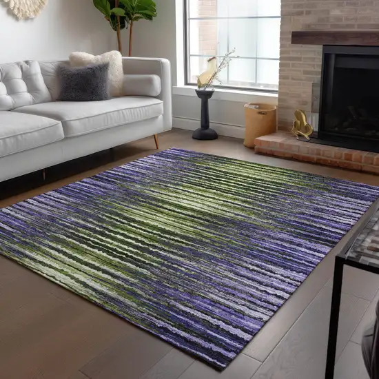 Purple Lilac And Lavender Striped Washable Indoor Outdoor Area Rug Photo 9