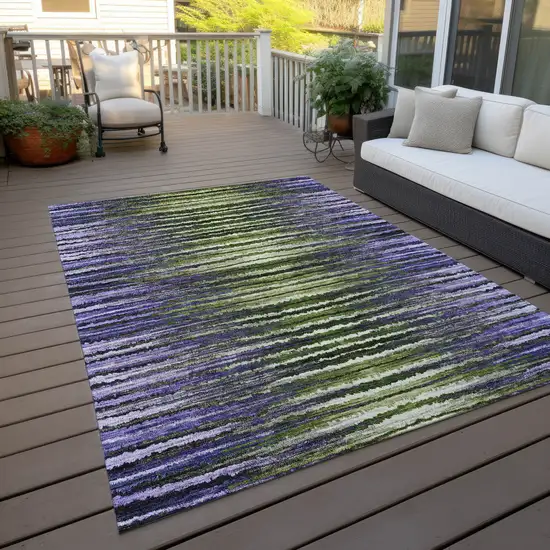 Purple Lilac And Lavender Striped Washable Indoor Outdoor Area Rug Photo 9
